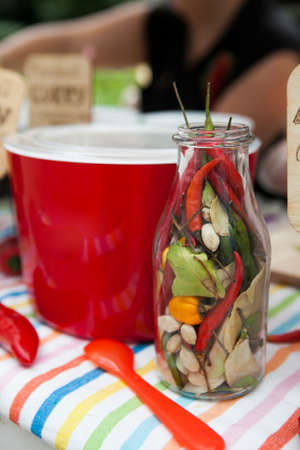the colored and mixed spice in bottle