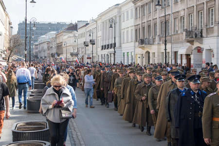 WARSAW, POLAND - April 08, 2018 XI Katyn March Shadow. In connection with the 78th anniversary of the Katyn Massacre.のeditorial素材