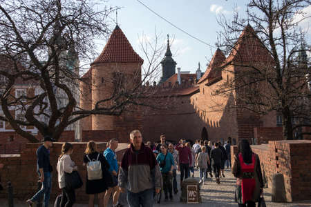 WARSAW, POLAND - April 08, 2018 People on the central street of Warsawのeditorial素材