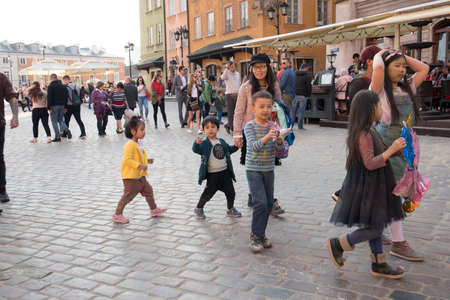 WARSAW, POLAND - April 08, 2018 People on the central street of Warsawのeditorial素材