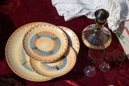 Street flea market of old things and antiques in the old districtの写真素材