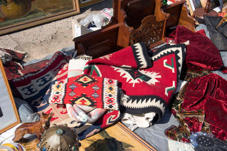 Street flea market of old things and antiques in the old district
