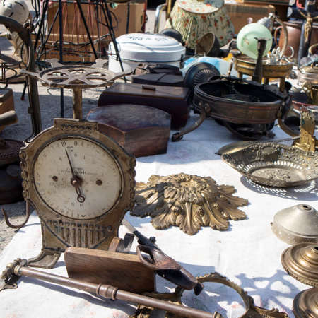 WARSAW, POLAND - April 08, 2018 Street flea market of old things and antiques in the old districtのeditorial素材