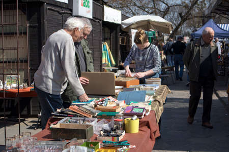 WARSAW, POLAND - April 08, 2018 Street flea market of old things and antiques in the old district