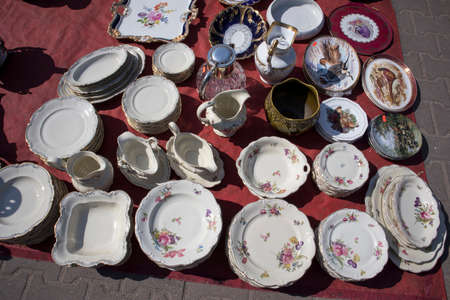 Street flea market of old things and antiques in the old districtの写真素材