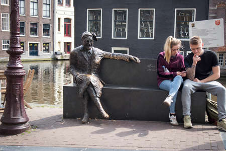 Amsterdam, Holland - 14 April 2018 bronze sculpture of Alida Bosshardt -Major Bosshardt by Peter de...