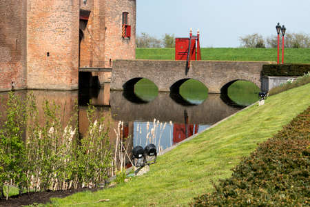Muiden , Holland - 14 April 2018 The castle Muiderslot in the village Muiden near Amsterdam in Holland, the Netherlands, Europeのeditorial素材
