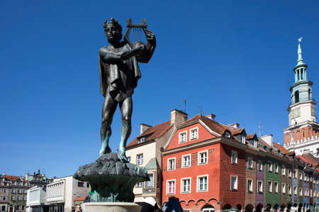 Poznan, Poland, April 30, 2018: Old Market sqaure. Orpheus statue and Town Hallのeditorial素材