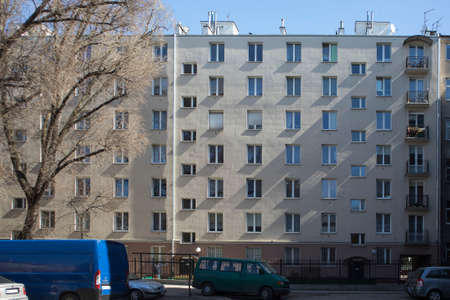 WARSAW, POLAND - APRIL 28, 2018: Characteristic residential concrete panel building in Praga...