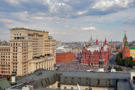 Moscow, RUSSIA - June 25, 2018: Aerial roof view on Moscow historical center from viewpoint. View...