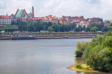 WARSAW, POLAND - June 28, 2018: City over the river. Warsaw over the Vistula. The old town is the Polish and Viennese Boulevards. High-rise buildings and historicのeditorial素材