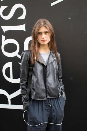 LONDON, United Kingdom- SEPTEMBER 14 2018: Lady on the street during the London Fashion Week