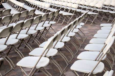 the Rows of white chairs frontview outside for cinemaのeditorial素材