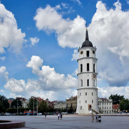 Vilnius, Lithuania - 22 August 2018, The Cathedral Square in Vilnius is the main square of the Vilnius Old Town, right in front of the neo-classical Vilnius Cathedral.のeditorial素材