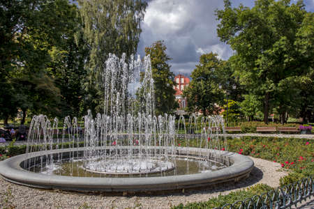 Vilnius, Lithuania, 14, May, 2019 Fountain in the Bernardine Garden in nice weather.のeditorial素材