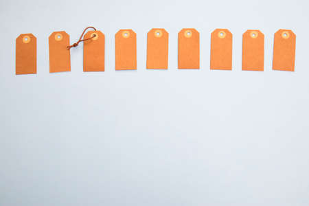 Blank labels on a blue background as a postcard designの写真素材