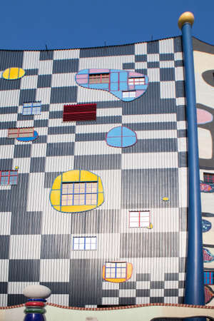 19 August 2019, Vienna, Austria: Famous Hundertwasser architecture building Spittelau trash...
