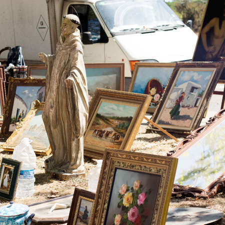 Barcelona, Spain - September 27, 2019: Mercat Port Barcelona. Flea market Fira Brocanters -Port...