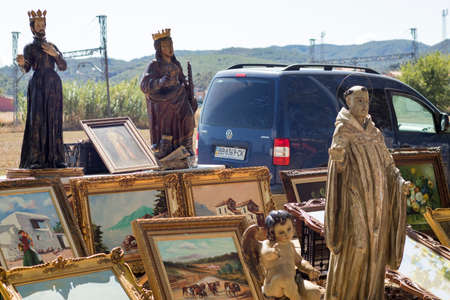 Barcelona, Spain - September 27, 2019: Mercat Port Barcelona. Flea market Fira Brocanters -Port...