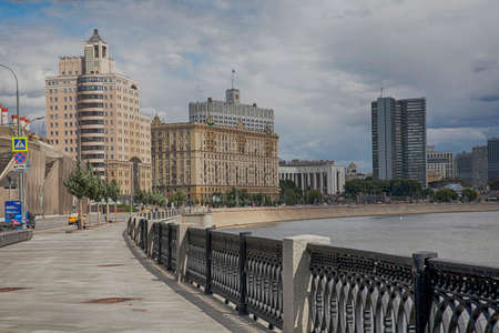 Moscow, Russia - 25, April 2020, Taras Shevchenko embankment with a pre-storm sky.のeditorial素材