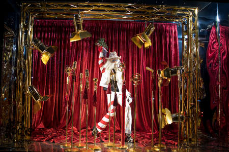 LONDON, UK - DECEMBER 17, 2018: Shop Selfridges on Oxford Street in London, decorated for Christmas and New 2019 Year. Santa is a rock starのeditorial素材