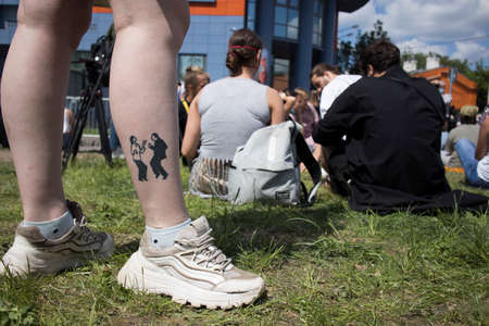 Moscow, Russia - 26.06.2020, People gathered outside court behind police barriers Friday morning. The film director, Kirill Serebrennikov, was convicted of embezzling government grantのeditorial素材