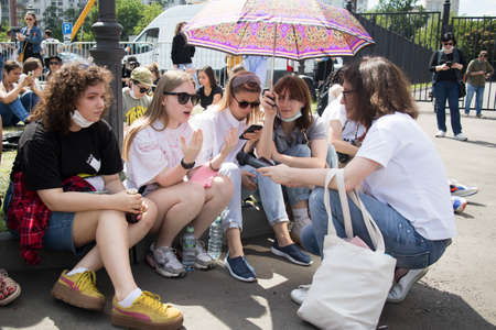 Moscow, Russia - 26.06.2020, People gathered outside court behind police barriers Friday morning. The film director, Kirill Serebrennikov, was convicted of embezzling government grantのeditorial素材