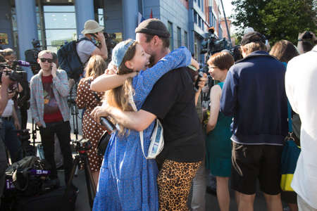 Moscow, Russia - 26.06.2020, People rejoice at the announcement of the verdict. The film director, Kirill Serebrennikov, was convicted of embezzling government grantのeditorial素材
