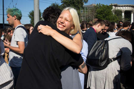 Moscow, Russia - 26.06.2020, People rejoice at the announcement of the verdict. The film director, Kirill Serebrennikov, was convicted of embezzling government grantのeditorial素材