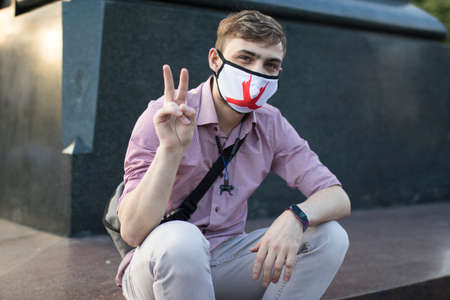 Moscow, Russia - 01 July 2020, Moscow's protest against zeroing Putin's presidential terms. A man in...