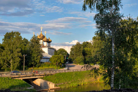 Ustyuzhna, Vologda region, Russia - 27 July 2020, - 27 July 2020, Ustyuzhna, town and the administrative center of Ustyuzhensky District in Vologda Oblast, Russia, Cathedral of the Nativitのeditorial素材