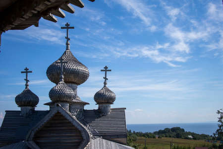 Shcheleyki, Leningrad Oblast, Russia, - August 12, 2020, Church Dmitry Mirotochivogo is unique monument of wooden architecture, universally recognized masterpiece of world architecture.の写真素材