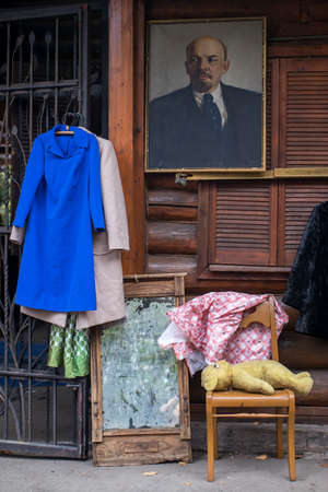 Moscow, Russia - 14 September 2020, Izmailovsky antique market. Old things for sale. Portrait of...