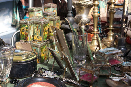 Liverpool Street, London, UK, - 21 September 2020, Spitalfields Antique Market. Porcelain figurines,...