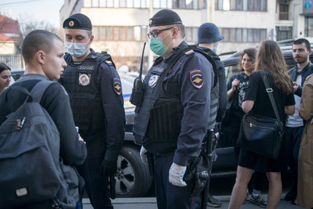 Moscow, Russia -16 April, 2021, People came to the Basmanny court to support the arrested students...