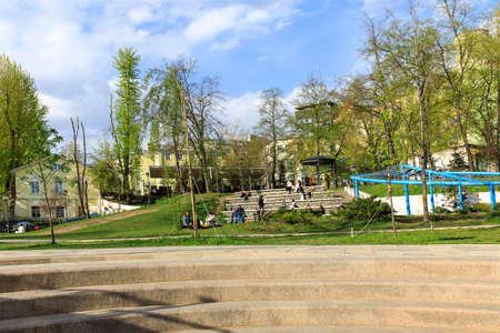 Moscow, Russia - 08 May, 2021, Sports playground in the area of Ivanovskaya Gorka opposite the...