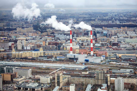 Moscow, Russia - April 2021, above view of east of Moscow from observation deck at the top of tower in autumn twilightView of Moscow from the Federation Towerのeditorial素材