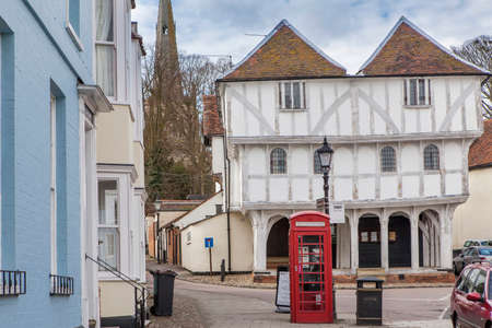 Dunmow, Thaxted, Essex, UK - September 2019, Great Dunmow is an ancient market town in north-west Essex with an estimated population. Medieval Guildhall front viewのeditorial素材