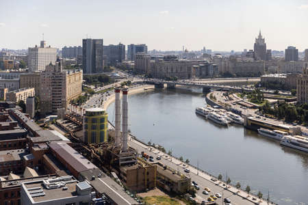 Moscow, RUSSIA - June 25, 2021: Aerial roof view on Moscow historical center from viewpoint. View from the International Trade Center, World Trade Center,のeditorial素材