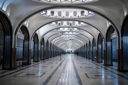 MOSCOW - AUGUST 22, 2016: Mayakovskaya subway station in Moscow, Russia. A fine example of Stalinist...