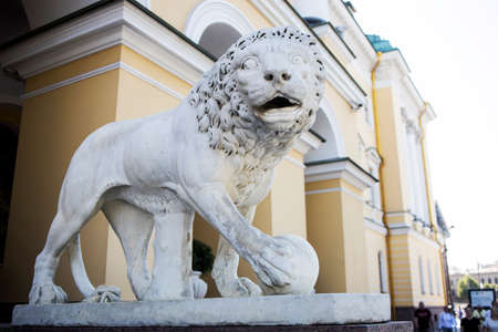 Saint Petersburg, Russia - 9 August 2021, Marble lion sculpture in Lobanov Rostovsky houseのeditorial素材