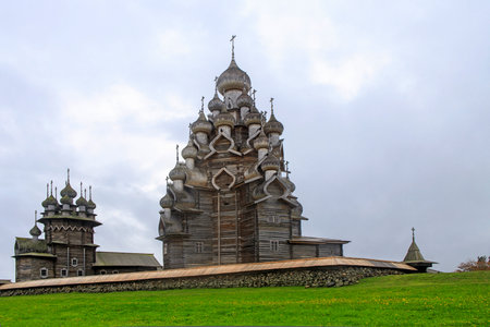 KIZHI, Karelia, September 2021, Museum on Lake Onega wooden building of the Church of the intercessionof the Most Holy Theolokos.のeditorial素材