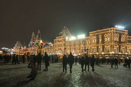 Moscow, Russia - 10 December 2021, GUM-fair on Red Square, Christmas market at nightのeditorial素材