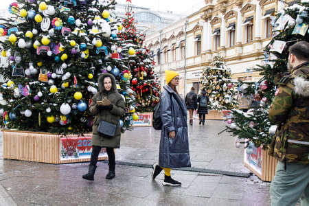 Moscow, Russia - 20 December 2021, Journey to Christmas Festival 2020 in Moscow city, Russia. New...