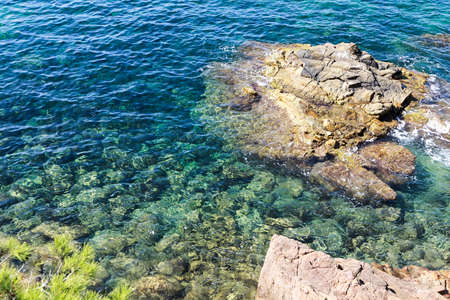 Mountains, sea, sun Costa Brava. Top view of the azure blue mediterranean sea