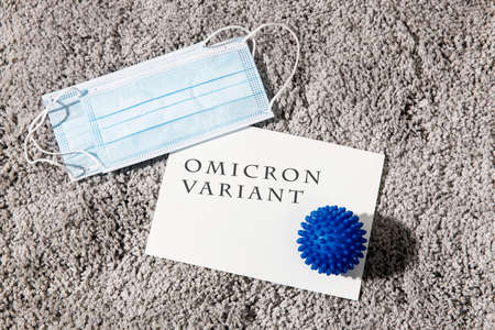 New Variant of the Covid-19 Omicron concept. Health care and medical background. Gray fluffy carpet