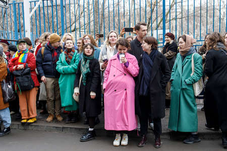 Moscow, Russia - 12 April 2022, People came to the court to support the arrested students in the case Doxa.のeditorial素材