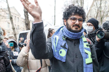 Moscow, Russia - 12 April 2022, Armen Aramyan is the editor Doxa. Journalists of magazine Doxa...