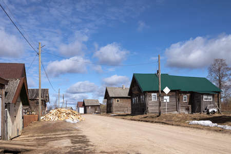 Bolshaya Selga, Olonetsky district, Republic of Karelia, - April 28, 2022, an ancient Karelian village known since 1707. Wooden houses.の写真素材