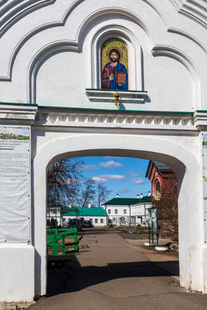 Staraya Ladoga, Russia, - 02 May 2022, At the entrance to the Staraya Ladoga St. Nicholas Monastery on a sunny spring morning.のeditorial素材
